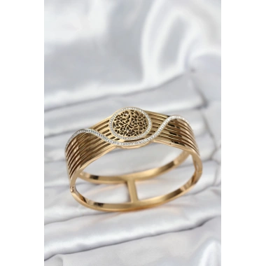 316L Çelik Gold Renk Yaşam Ağacı Modelli Kadın Kelepçe Bileklik