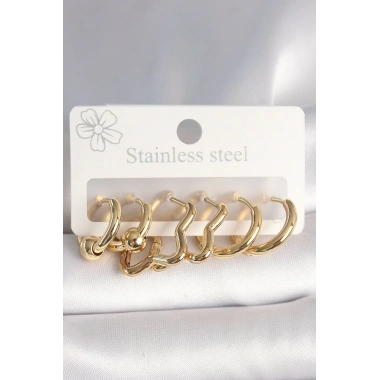 316L Çelik Gold Renk Yıldız Halka Model Kadın Küpe Seti