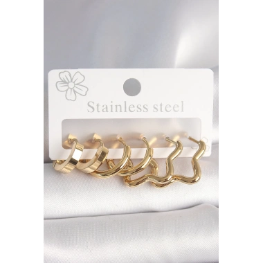 316L Çelik Gold Renk Yıldız Halka Model Kadın Küpe Seti
