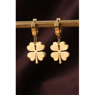 316L Çelik Gold Renk Yonca Küpe