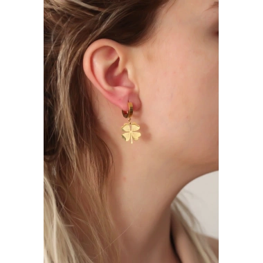 316L Çelik Gold Renk Yonca Küpe