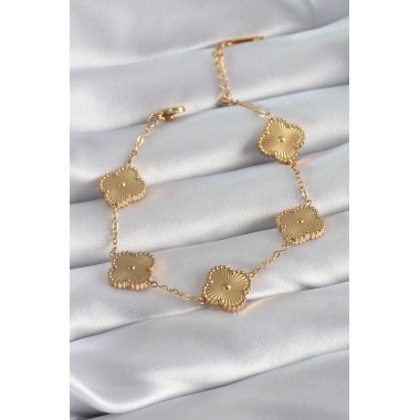 316L Çelik Gold Renk Yonca Model İşleme Detay Kadın Bileklik