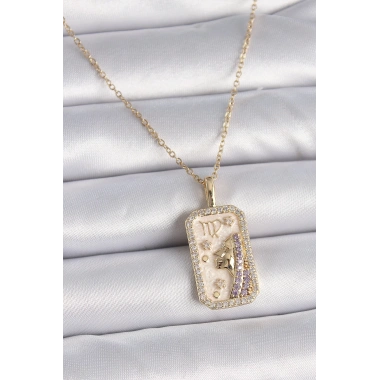 316L Çelik Gold Renk Zincir Başak Burcu Zirkon Taşlı Kadın Kolye