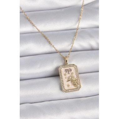 316L Çelik Gold Renk Zincir Koç Burcu Zirkon Taşlı Kadın Kolye