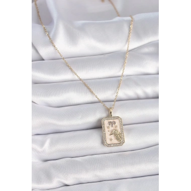 316L Çelik Gold Renk Zincir Koç Burcu Zirkon Taşlı Kadın Kolye