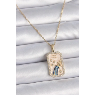 316L Çelik Gold Renk Zincir Kova Burcu Zirkon Taşlı Kadın Kolye