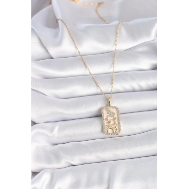 316L Çelik Gold Renk Zincir Oğlak Burcu Zirkon Taşlı Kadın Kolye