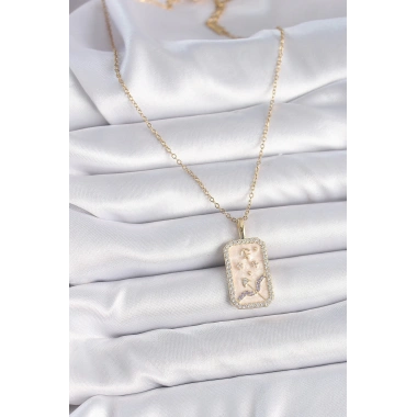 316L Çelik Gold Renk Zincir Yay Burcu Zirkon Taşlı Kadın Kolye