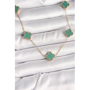 316L Çelik Gold Renk Zincir Yeşil Yonca Model Kadın Kolye