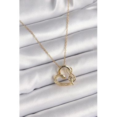 316L Çelik Gold Renk Zincir Zirkon Taş Detaylı Kalp Model Sonsuzluk Detay Kadın Kolye
