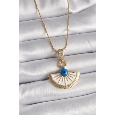 316L Çelik Gold Renk Zincir Zirkon Taş Detaylı Nazar Boncuk Göz Model Kadın Kolye