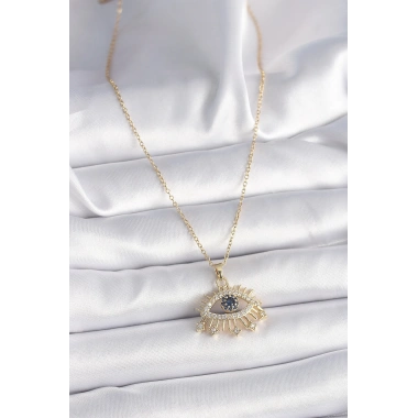 316L Çelik Gold Renk Zincir Zirkon Taşlı Göz Model Kadın Yüzük