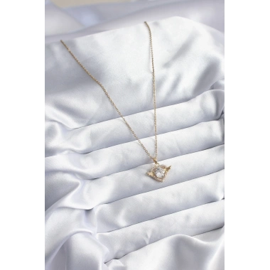 316L Çelik Gold Renk Zincir Zirkon Taşlı Kalp Model Kadın Kolye