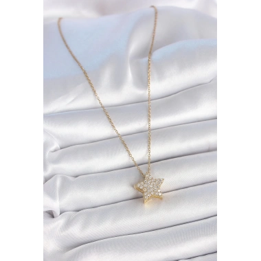 316L Çelik Gold Renk Zincir Zirkon Taşlı Yıldız Model Kadın Kolye
