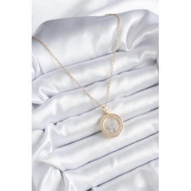 316L Çelik Gold Renk Zirkon Taş Detay Ay Yıldız Fanus Model Kadın Kolye