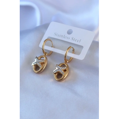 316L Çelik Gold Renk Zirkon Taş Detay Kadın Küpe