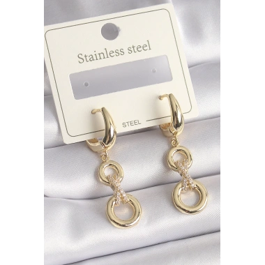 316L Çelik Gold Renk Zirkon Taş Detaylı Sallantı Model Kadın Küpe