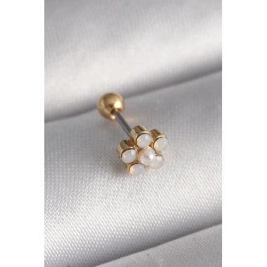 316L Çelik Gold Renk Zirkon Taşlı Çiçek Model Tragus Piercing