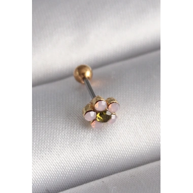 316L Çelik Gold Renk Zirkon Taşlı Çiçek Tragus Piercing
