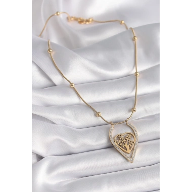 316L Çelik Gold Renk Zirkon Taşlı Detaylı Kalp Fidan Model Kadın Kolye