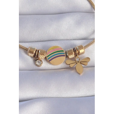 316L Çelik Gold Renk Zirkon Taşlı Gökkuşağı Tasarımlı Yusufçuk Bileklik