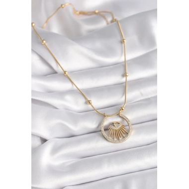 316L Çelik Gold Renk Zirkon Taşlı Göz Model Kadın Kolye