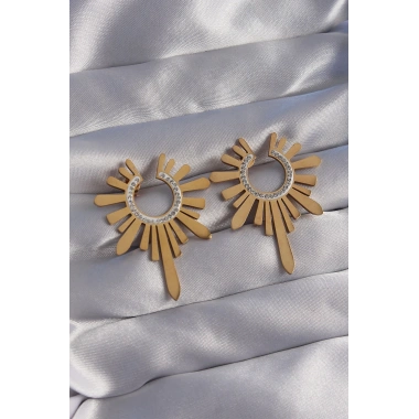 316L Çelik Gold Renk Zirkon Taşlı Güneş Figürlü Küpe