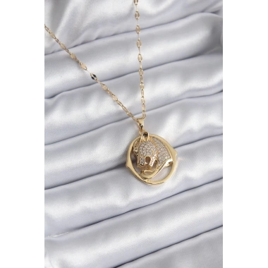 316L Çelik Gold Renk Zirkon Taşlı Jaguar Model Kadın Kolye