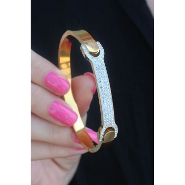316L Çelik Gold Renk Zirkon Taşlı Kadın Kelepçe
