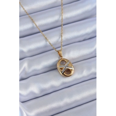 316L Çelik Gold Renk Zirkon Taşlı Kadın Kolye