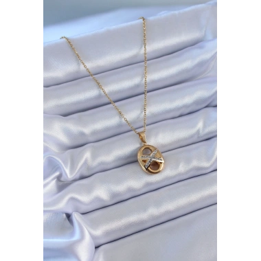 316L Çelik Gold Renk Zirkon Taşlı Kadın Kolye