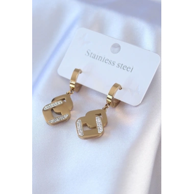 316L Çelik Gold Renk Zirkon Taşlı Kadın Küpe