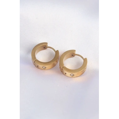 316L Çelik Gold Renk Zirkon Taşlı Minimal Model Halka Küpe