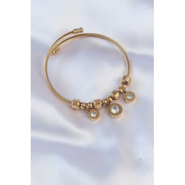 316L Çelik Gold Renk Zirkon Taşlı Model Charm Bileklik