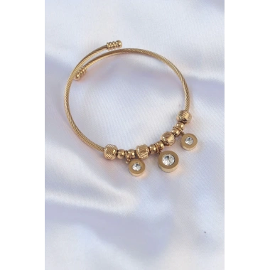 316L Çelik Gold Renk Zirkon Taşlı Model Charm Bileklik