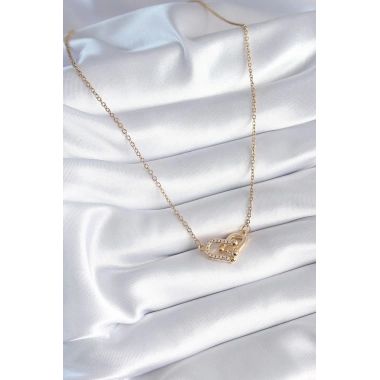 316L Çelik Gold Renk Zirkon Taşlı Model Kadın Kolye