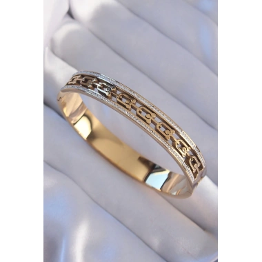 316L Çelik Gold Renk Zirkon Taşlı Model Kelepçe