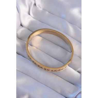 316L Çelik Gold Renk Zirkon Taşlı Model Kelepçe