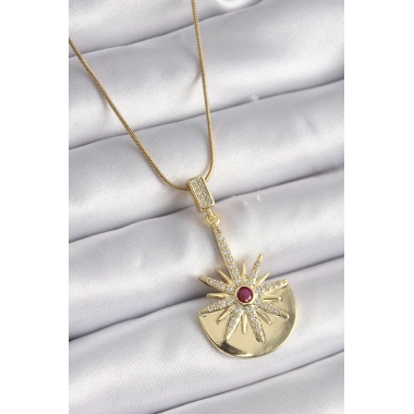 316L Çelik Gold Renk Zirkon Taşlı Yıldız Model Kadın Kolye