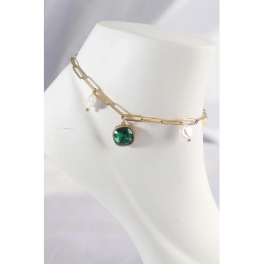 316L Çelik Gold Renk Zümrüt Taş Tasarımlı Halhal