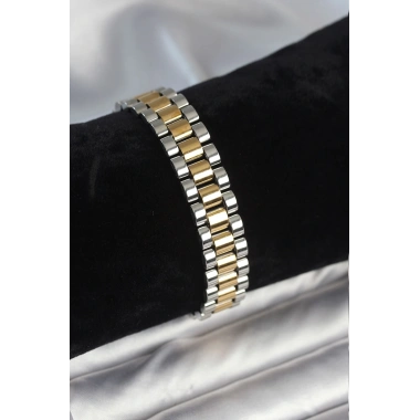 316L Çelik Gold ve Gümüş Renk 12 mm Kalınlık Erkek Bileklik