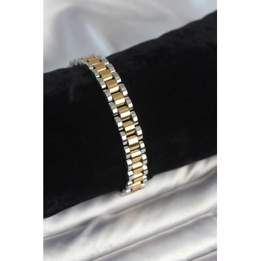 316L Çelik Gold ve Gümüş Renk 9 mm Kalınlık Erkek Bileklik