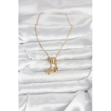 316L Çelik Gold Zirkon Taşlı Deniz Tema Charmlı Kadın Kolye