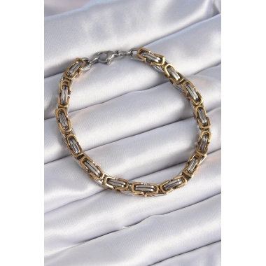 316L Çelik Gümüş Gold Renk Kral Zincir Model Erkek Bileklik