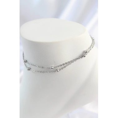 316L Çelik Gümüş Renk 2Li Topçuk Detay Zincir Model Kadın Halhal