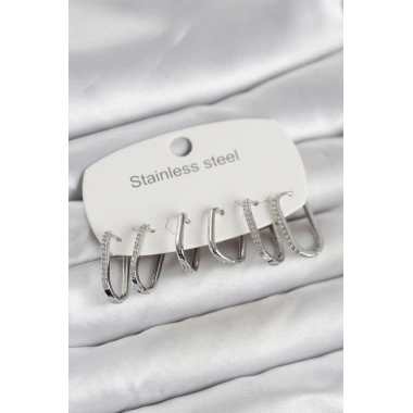 316L Çelik Gümüş Renk 6lı Set Geometrik Model Kadın Küpe
