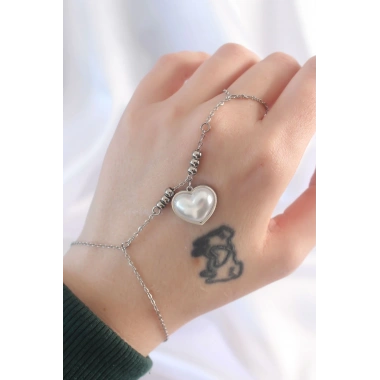 316L Çelik Gümüş Renk Beyaz Bubble Kalp Tasarımlı Şahmeran