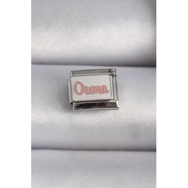 316L Çelik Gümüş Renk Beyaz Pembe Ouma İşlemeli Nomination Charm