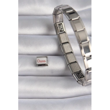 316L Çelik Gümüş Renk Beyaz Pembe Ouma İşlemeli Nomination Charm