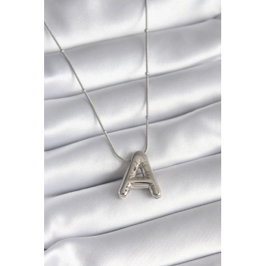 316L Çelik Gümüş Renk Bubble A Harf Model Kadın Kolye